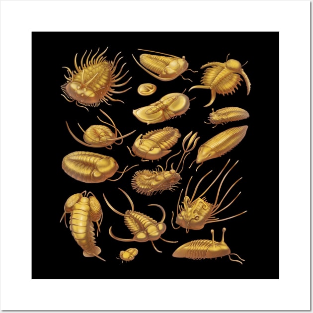 Golden Trilobites Wall Art by Wagglezags